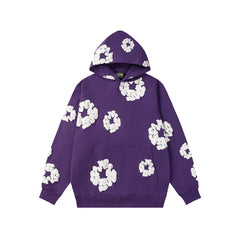 Denim Tears Purple Allover White Cotton Wreath Pullover Hoodie