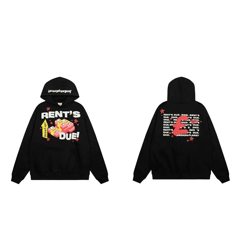 Broken Planet "RENT'S DUE!" Graphic Hoodie - Black