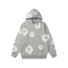 Denim Tears Heather Grey Allover White Cotton Wreath Pullover Hoodie