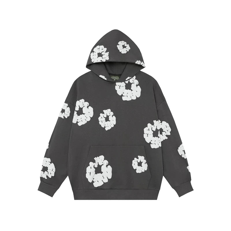Denim Tears Dark Grey Allover White Cotton Wreath Pullover Hoodie