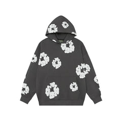 Denim Tears Dark Grey Allover White Cotton Wreath Pullover Hoodie