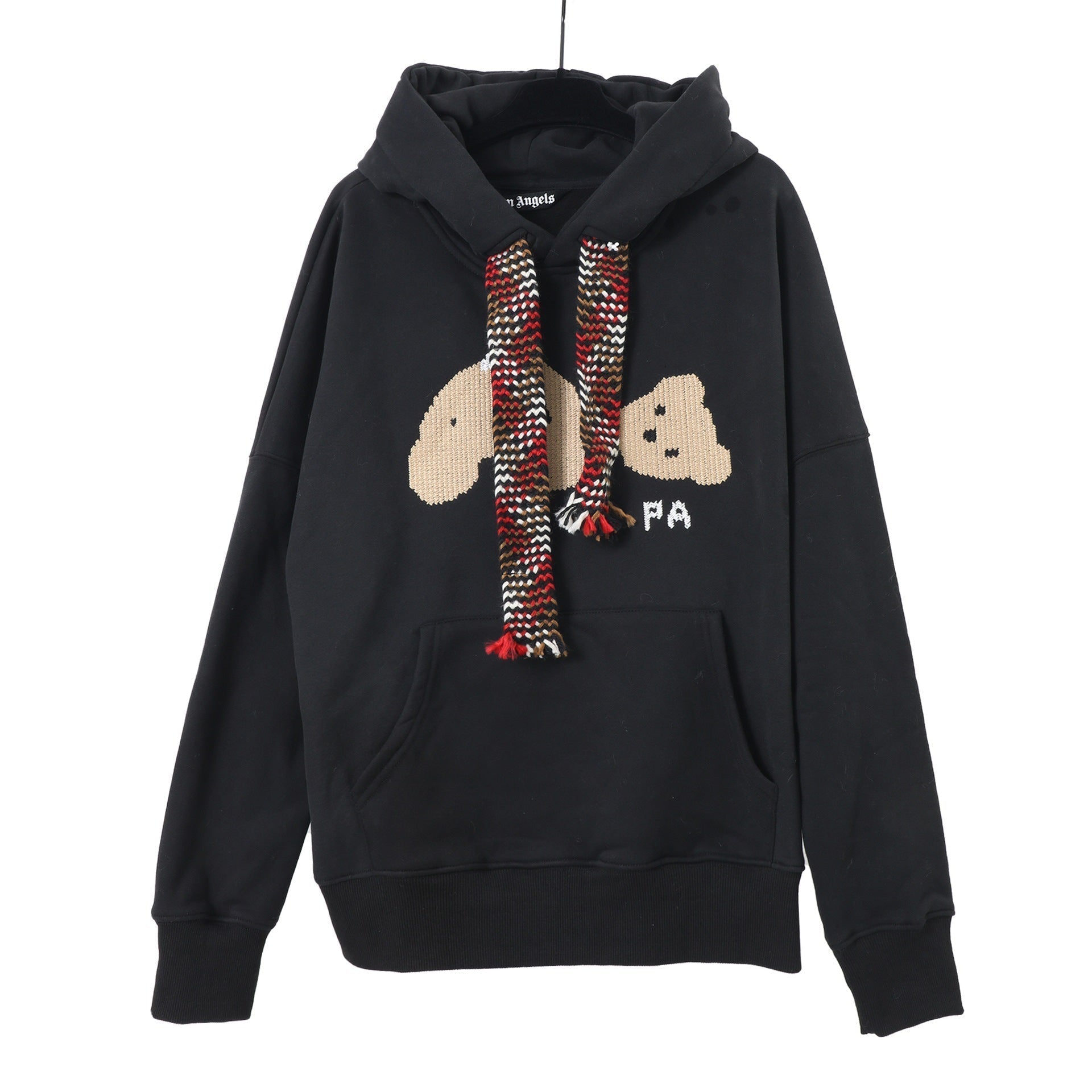 Palm Angels Woven Drawstring Bear Hoodie - Black