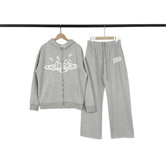 Broken Planet Cracked Planet Grey Zip Hoodie And Sweatpants Set