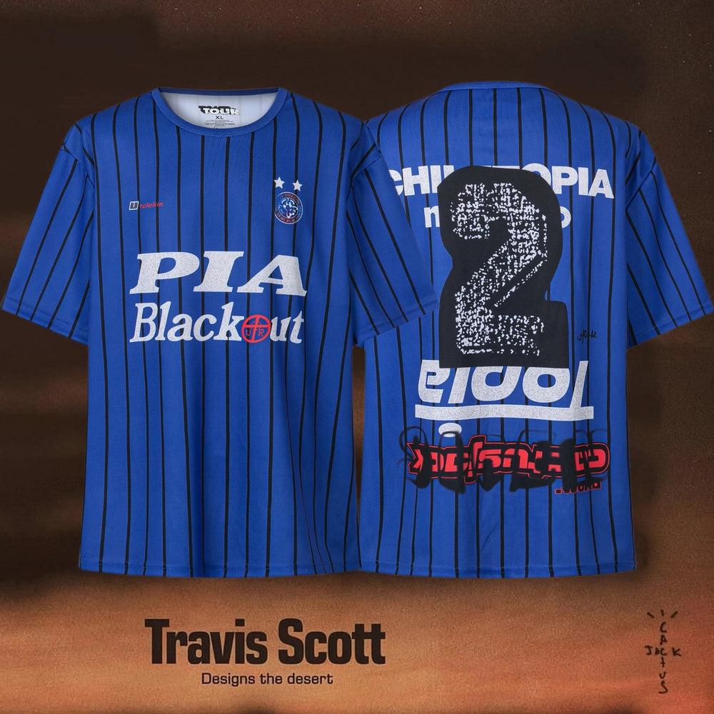 Travis Scott Utopia Blue Stripe PIA Blackout Soccer Jersey