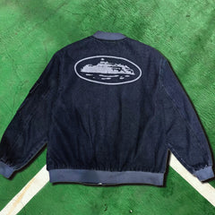Corteiz Guerillaz Island Denim Bomber Jacket Washed Black