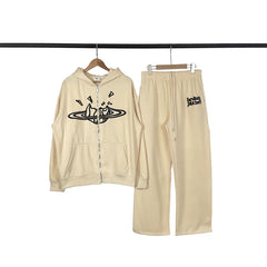 Broken Planet Cracked Planet Cream Zip Hoodie And Sweatpants Set