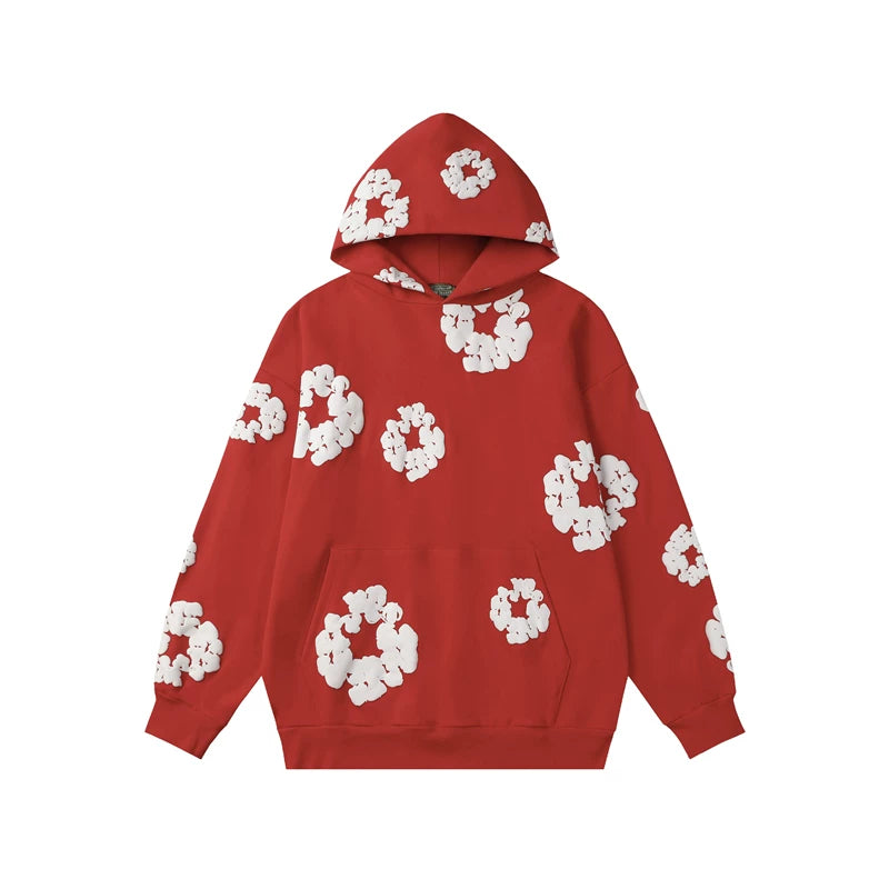 Denim Tears Red Allover White Cotton Wreath Pullover Hoodie
