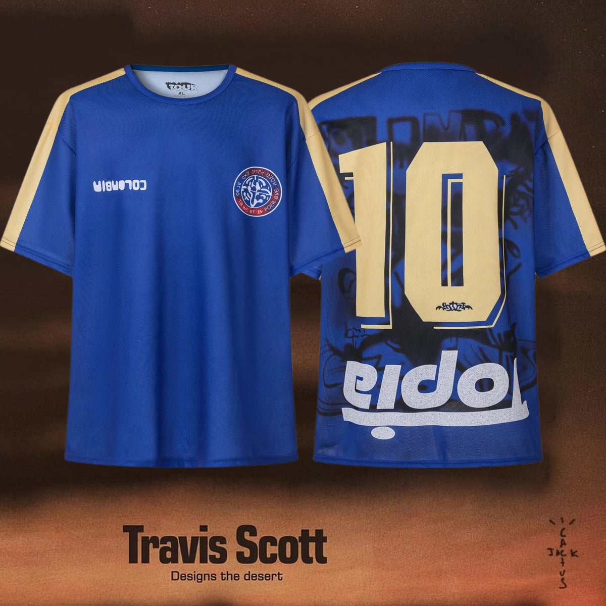 Travis Scott Utopia Blue Gold Number 10 Soccer Jersey