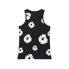 Denim Tears Black All Over White Floral Wreath Print Ribbed Slim Tank Top