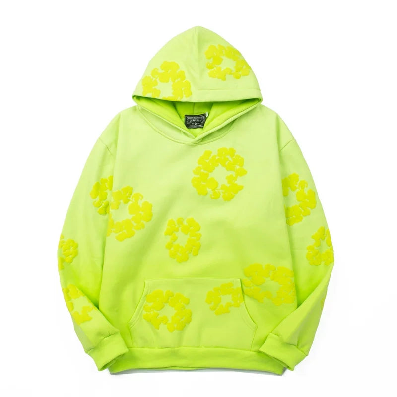 Denim Tears Neon Green Allover Cotton Wreath Pullover Hoodie