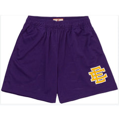 Eric Emanuel Basic Mesh Shorts Purple Gold Ee Logo Athletic Shorts