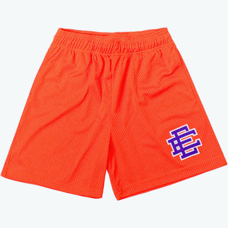 Eric Emanuel Basic Mesh Shorts Orange Purple Ee Logo Athletic Shorts