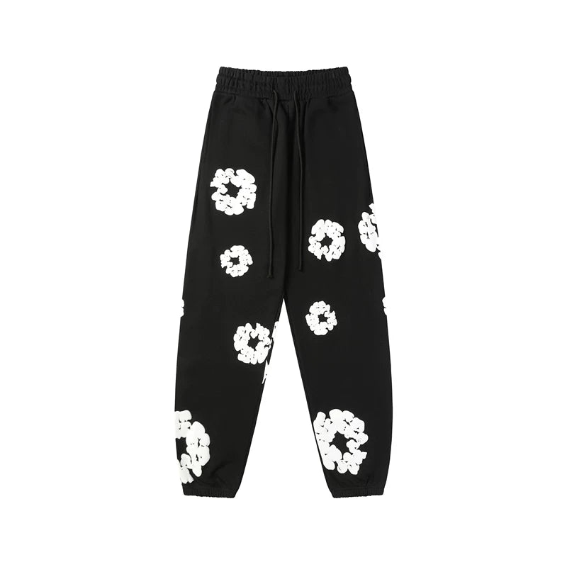 Denim Tears Black Allover White Cotton Wreath Jogger Sweatpants