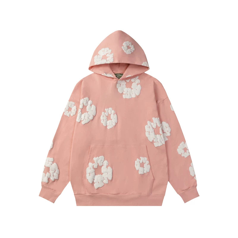 Denim Tears Pink Allover White Cotton Wreath Pullover Hoodie