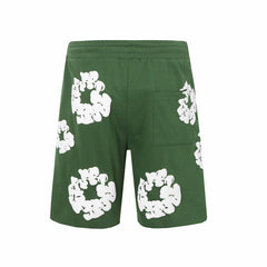 Denim Tears Green Cotton Sweat Shorts With White Textured Flower Wreath Print