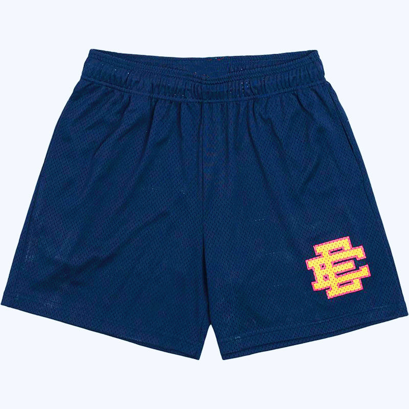 Eric Emanuel Basic Mesh Shorts Navy Yellow Ee Logo Athletic Shorts
