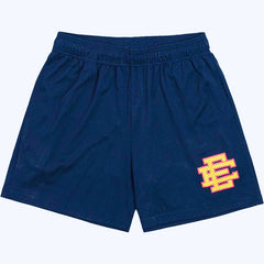 Eric Emanuel Basic Mesh Shorts Navy Yellow Ee Logo Athletic Shorts
