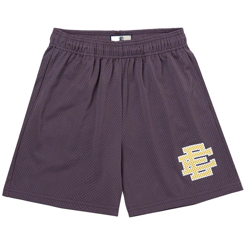 Eric Emanuel Basic Mesh Shorts Brown Cream Ee Logo Athletic Shorts