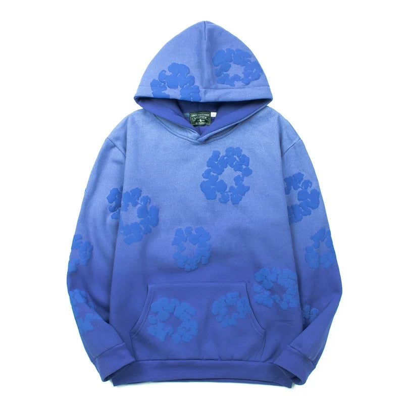 Denim Tears Gradient Blue Allover Cotton Wreath Hoodie