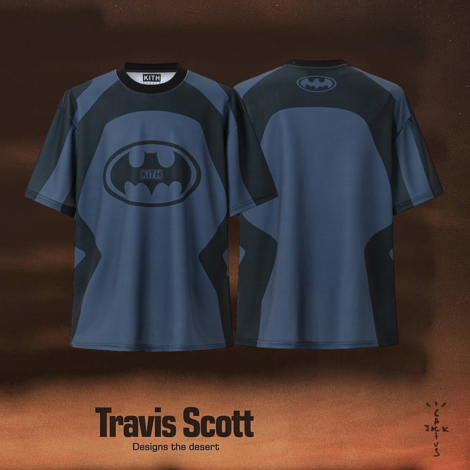 Travis Scott Batman Logo Blue Panel Short Sleeve Jersey