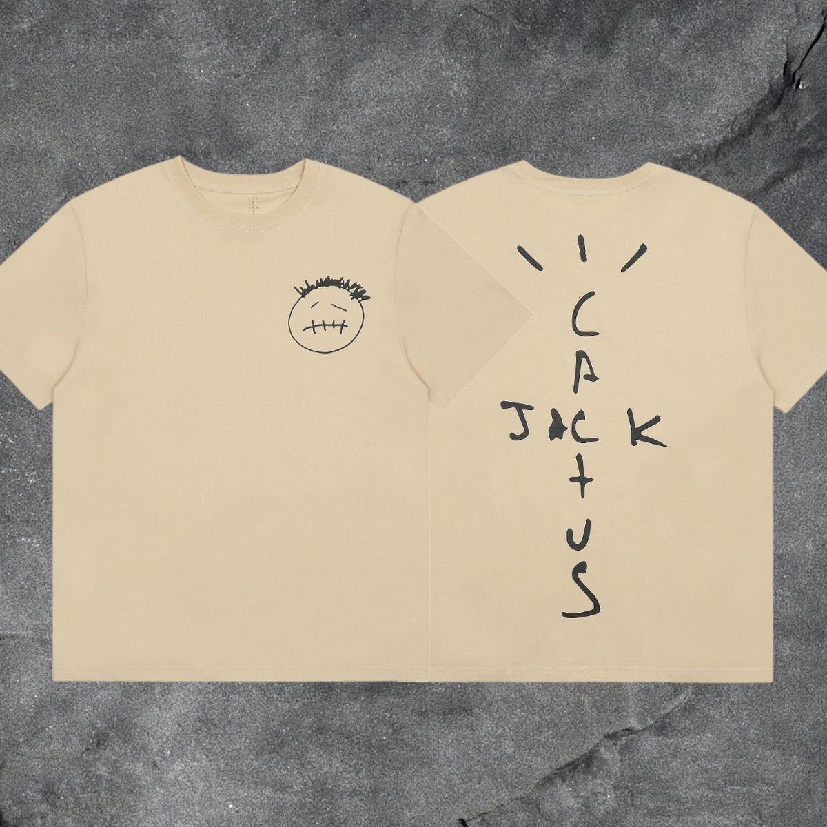 Travis Scott Cactus Jack Hand Drawn Face Double Sided Graphic T-Shirt