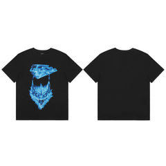 Travis Scott Blue Demon Head Front Print Black Graphic Tee