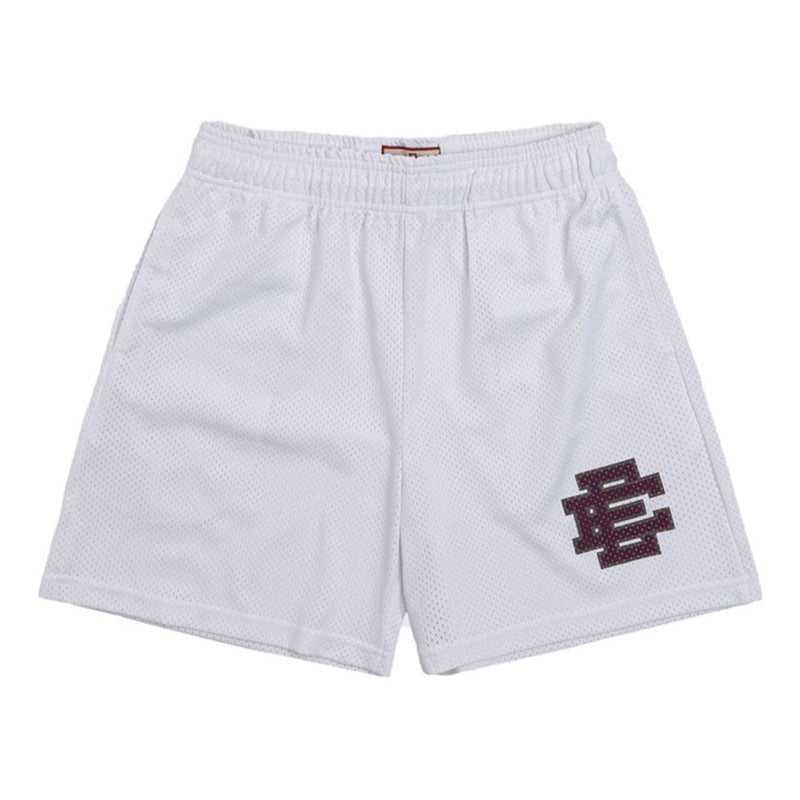 Eric Emanuel Basic Mesh Shorts White Burgundy Ee Logo Athletic Shorts