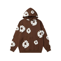 Denim Tears Brown Allover White Cotton Wreath Pullover Hoodie