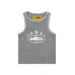 Corteiz Guerillaz Star Island Print Waffle Tank Top Grey