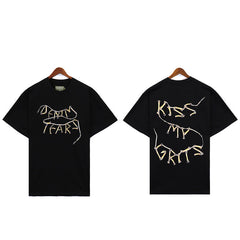 Denim Tears Black Oversized Short Sleeve Tee with Gold Denim Tears Text Graphic