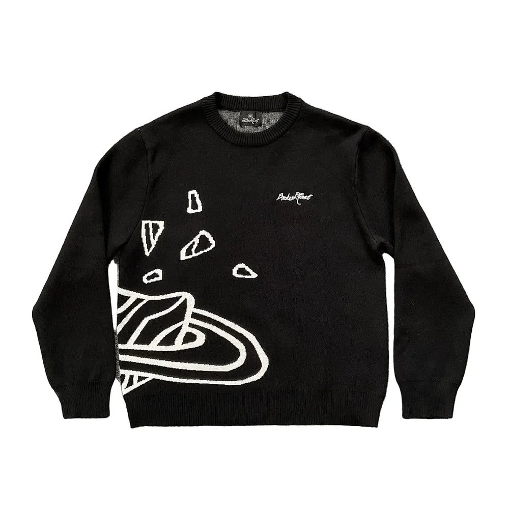 BROKEN PLANET WHITE OUTLINE CRACKED PLANET CREWNECK KNIT SWEATER
