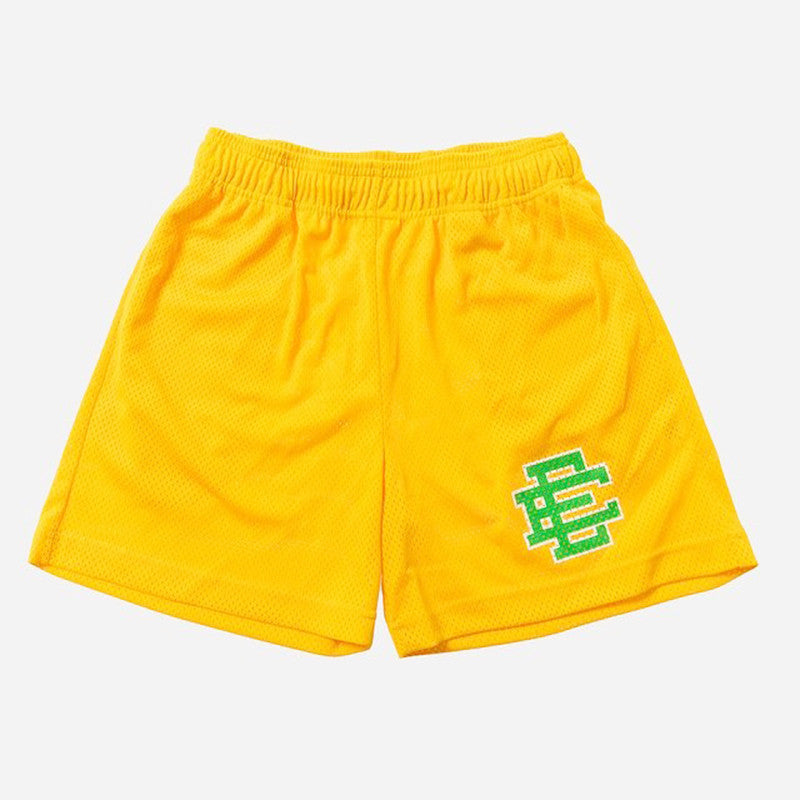 Eric Emanuel Basic Mesh Shorts Yellow Green Ee Logo Athletic Shorts