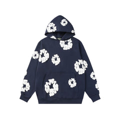 Denim Tears Navy Blue Allover White Cotton Wreath Pullover Hoodie