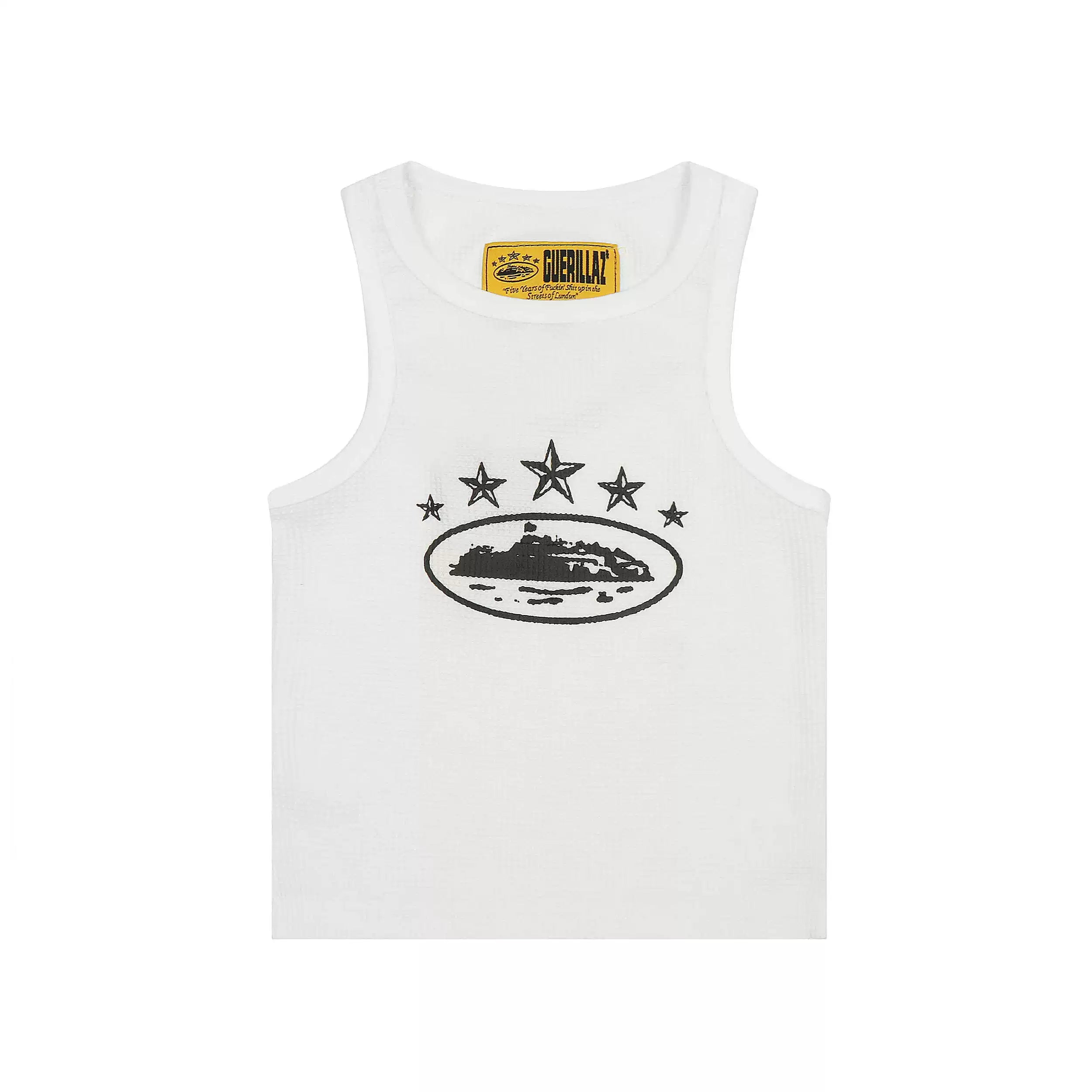 Corteiz Guerillaz Star Island Print Waffle Tank Top White