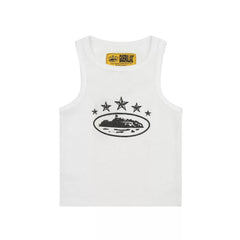 Corteiz Guerillaz Star Island Print Waffle Tank Top White
