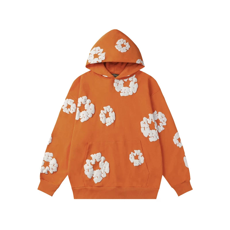 Denim Tears Orange Allover White Cotton Wreath Pullover Hoodie