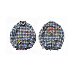 False Perception Cartoon Graphic Distressed Plaid Long Sleeve Shirt