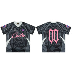 Corteiz Geometric Graphic Athletic Jersey T-Shirt - Black/Grey/Pink