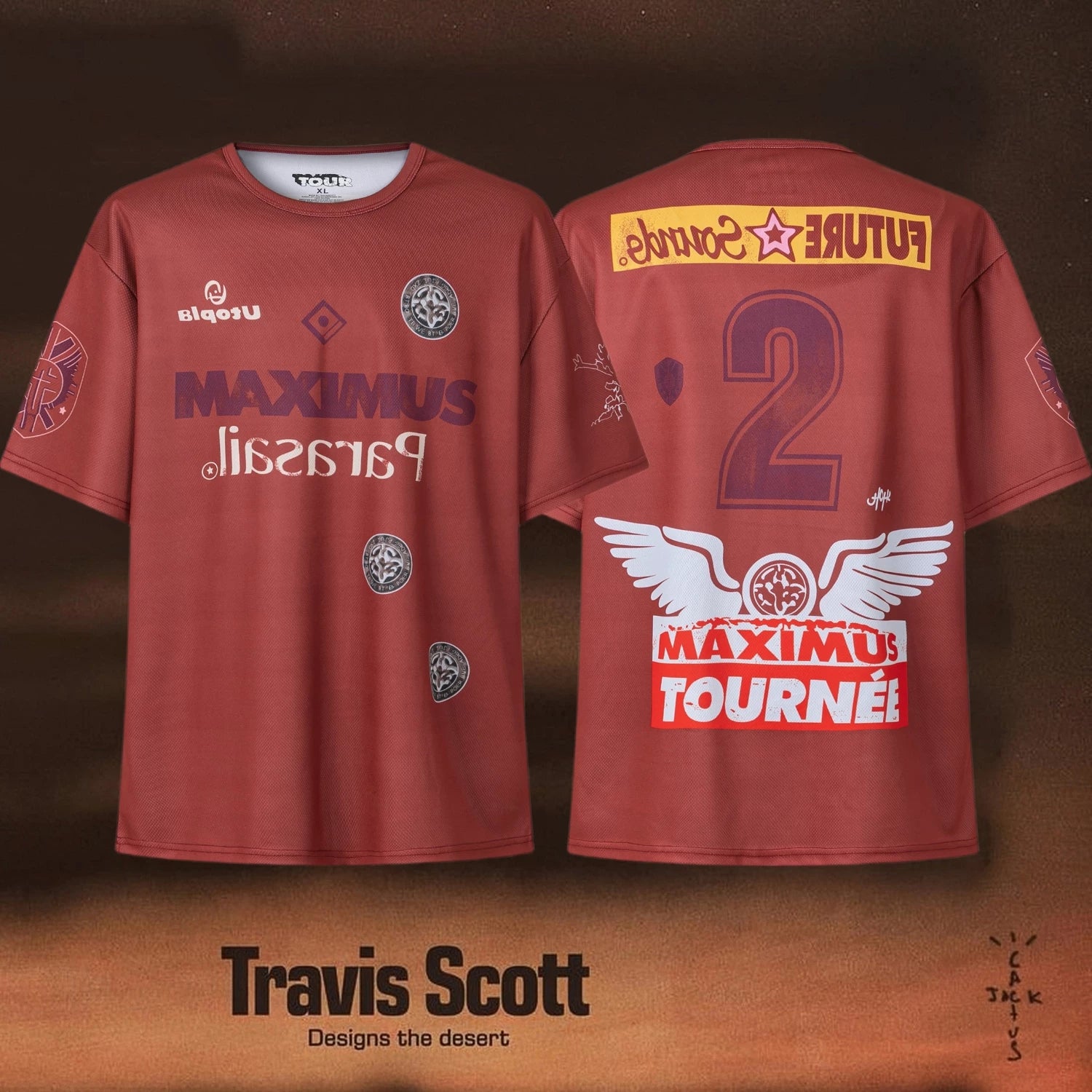 Travis Scott Utopia Rust Red Wing Number 2 Soccer Jersey