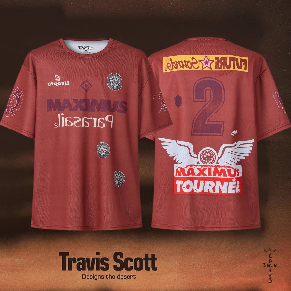 Travis Scott Utopia Rust Red Wing Number 2 Soccer Jersey