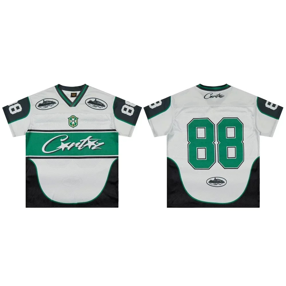 Corteiz Number 88 Athletic Jersey T-Shirt - White/Green/Black