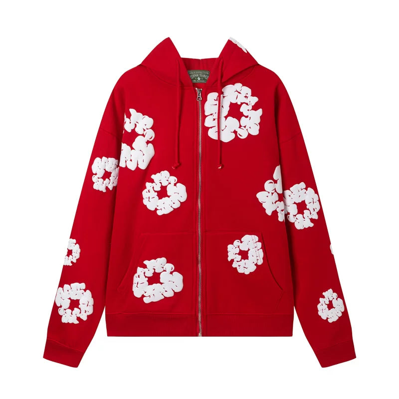 Denim Tears Cotton Wreath Full Zip Hoodie Red