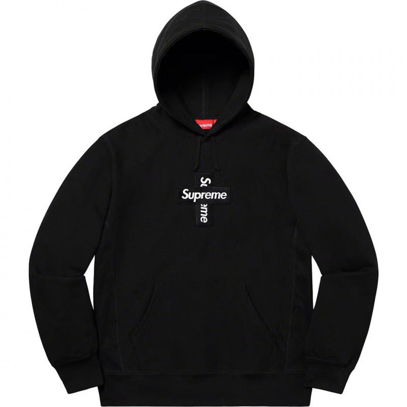 Supreme潮牌连帽卫衣男秋冬加绒宽松街头嘻哈外套纯色长袖套头衫 (1)