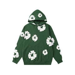 Denim Tears Forest Green Allover White Cotton Wreath Pullover Hoodie