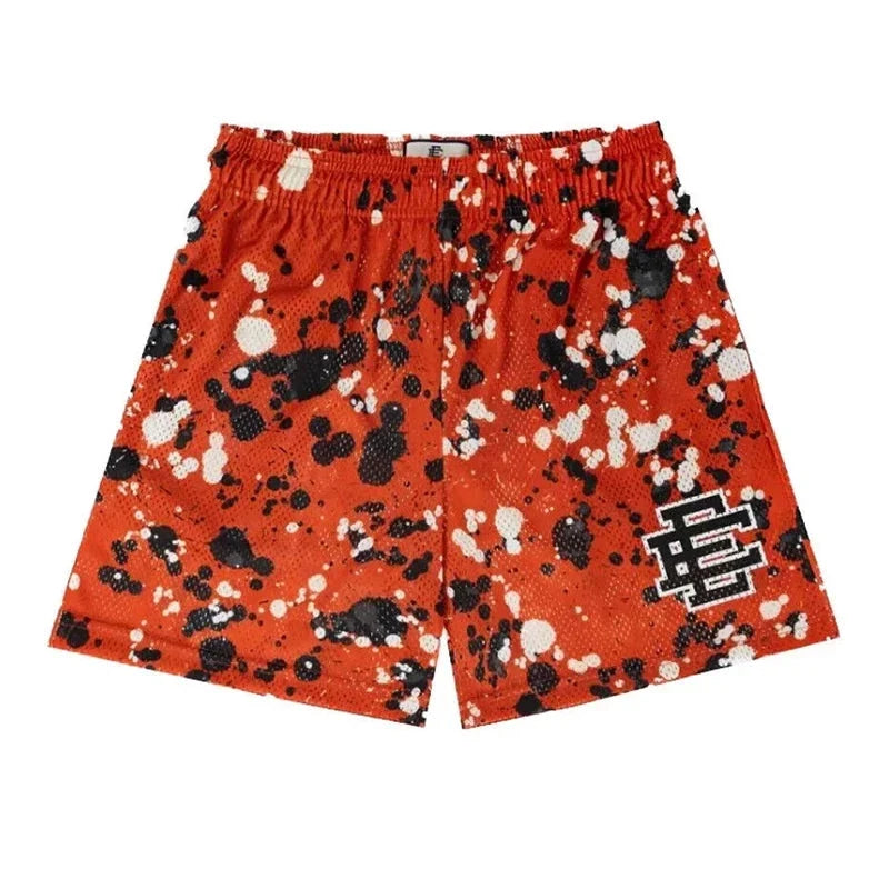 Eric Emanuel Orange Splash Print Mesh Shorts