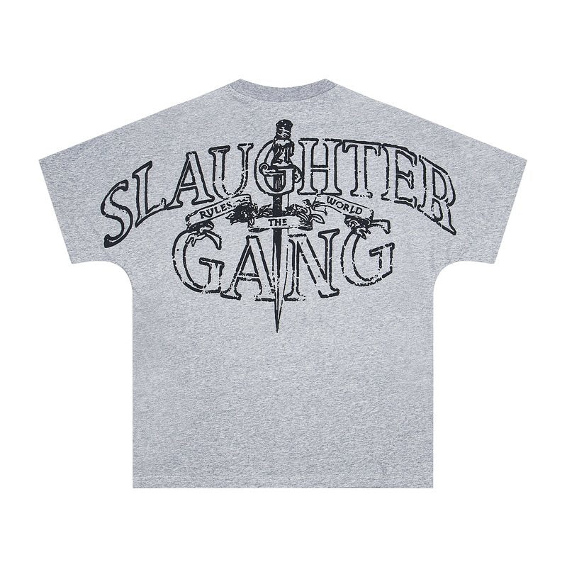 Corteiz X Slaughter Gang 21 Savage Grey Graphic Short Sleeve T‑shirt