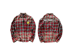 False Perception Smile Logo Red Washed Plaid Shirt