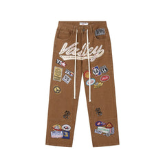 Vale Forever 1980S Painter Denim Brown Patchwork Wide Leg Jeans