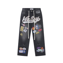 Vale Forever 1980S Painter Denim Black Patchwork Wide Leg Jeans