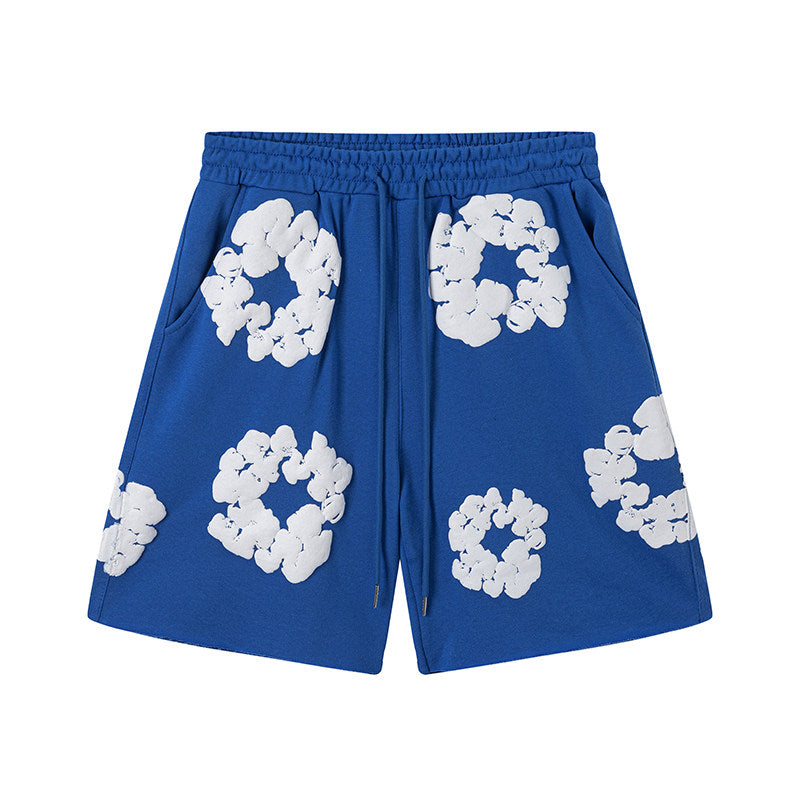 Denim Tears Wreath Print Blue Casual Sweat Shorts